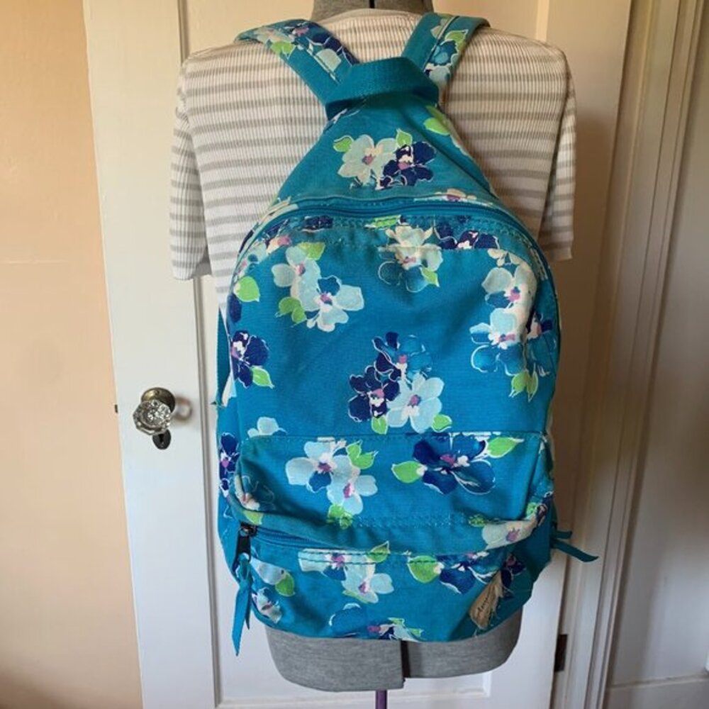 Aeropostale Teal Floral Canvas Backpack Faux Suede Bottom Blue Flower School Bag